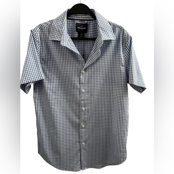 DANIEL HECHTER SHIRT, Menโs Size M, Blue & White Check Short Sleeve Button Down. - Picture 1 of 11